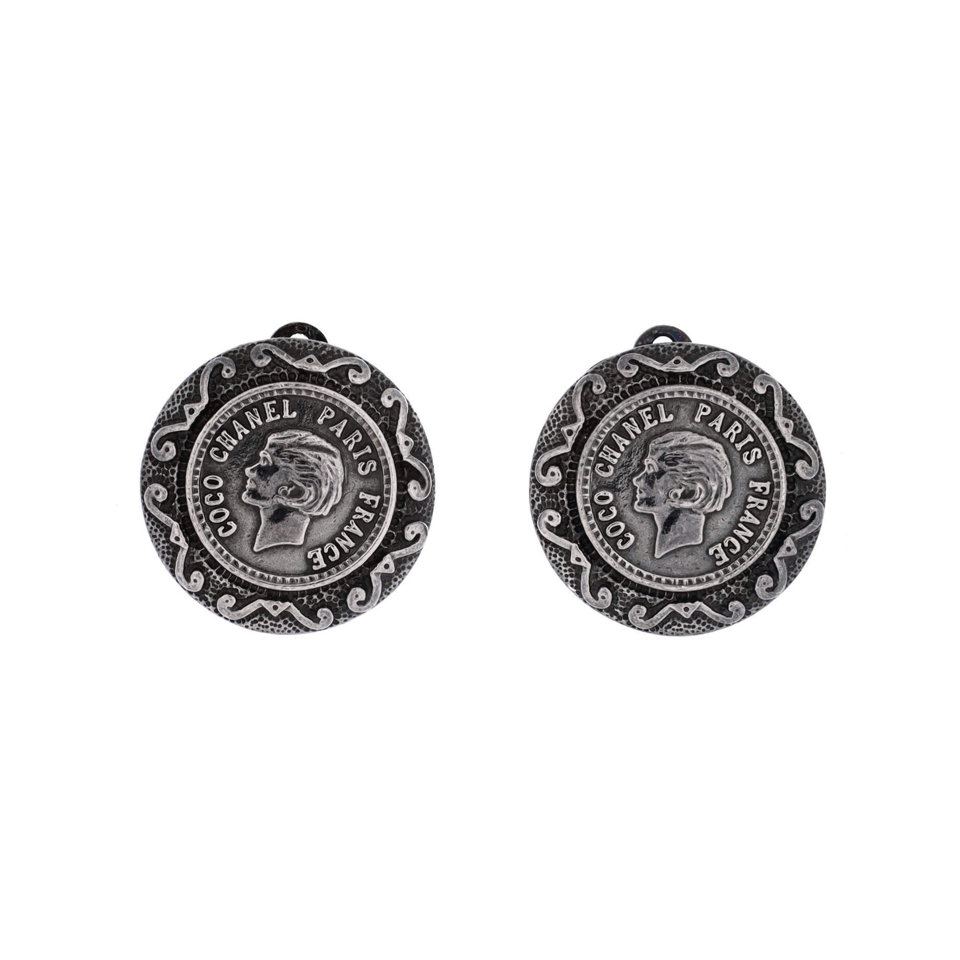 Chanel Vintage Coco Figure Round Clip-On Earrings Metal